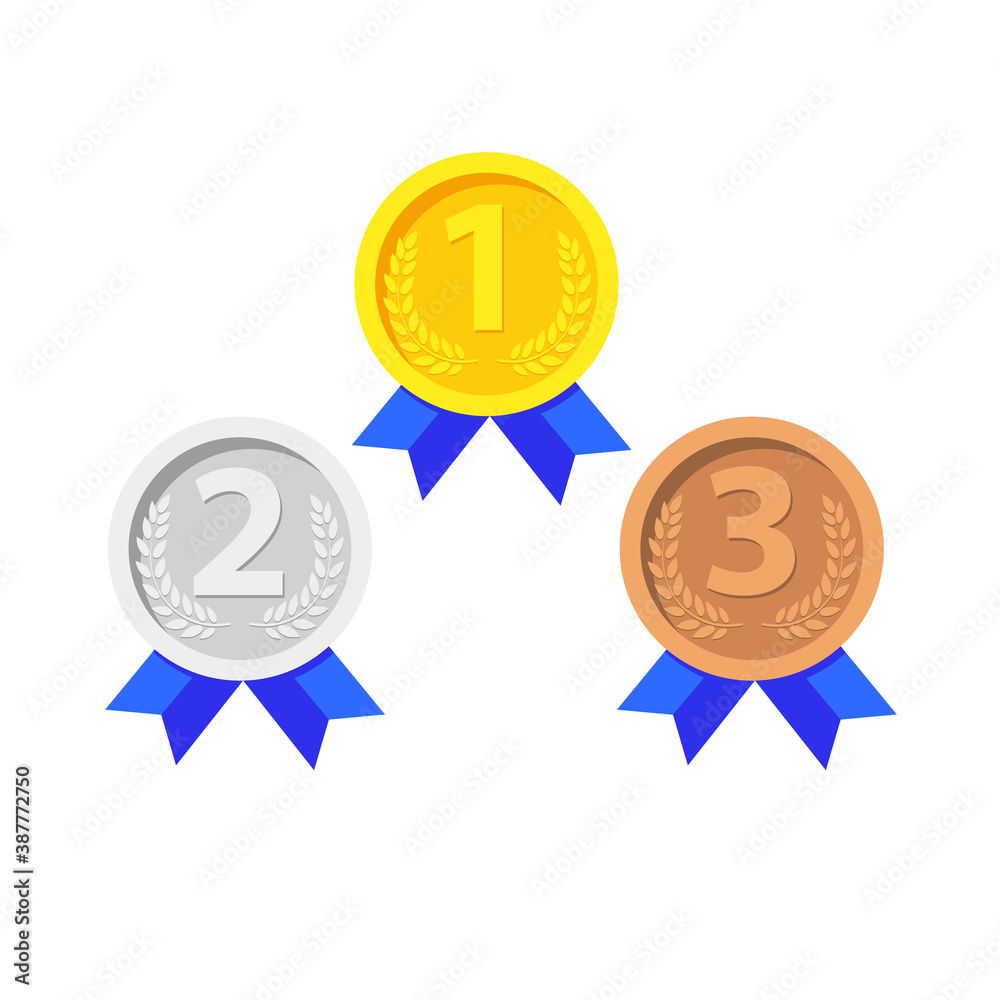 Gold, Silver, Bronze Medals Set. Winner Medals. Metal Realistic Badge With First, Second, Third Placement Achievement. Round Medal Red Ribbon. Game Golden, Silver, Bronze Trophy. Vector Illustration. Gold, Silver, Bronze Medals Set. Winner Medals. Metal Realistic Badge With First, Second, Third Placement Achievement. Round Medal Red Ribbon. Game Golden, Silver, Bronze Trophy. Vector Illustration.