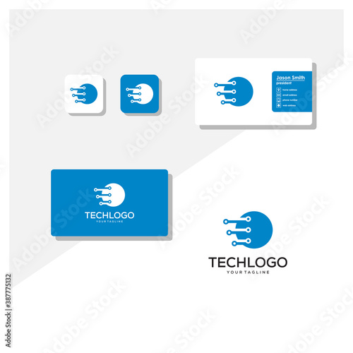 Technology logo and business card vector