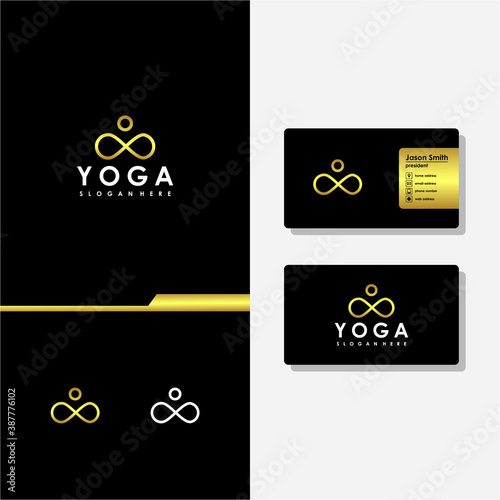 yoga people logo and business card vector