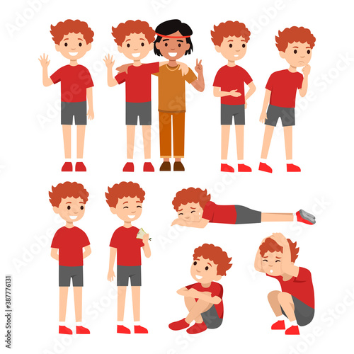 cute little boy character set flat vector illustration art isolated on different layers with editable vector files