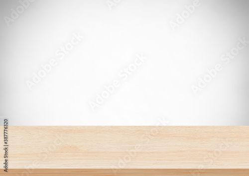 Empty brown wood table top on gray background, Used for display or montage your products