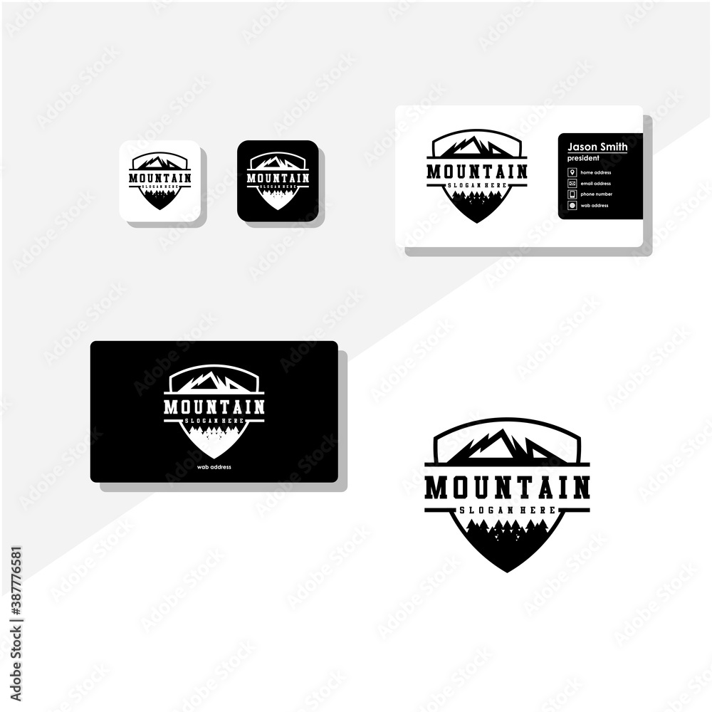 Mountain logo and business card vector