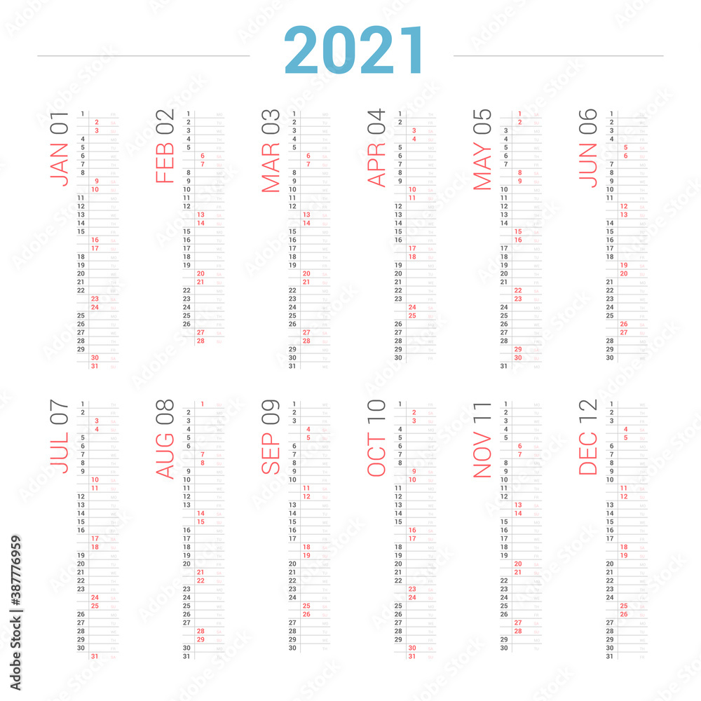 2021 Planner Calendar Vertical Design. - obrazy, fototapety, plakaty 