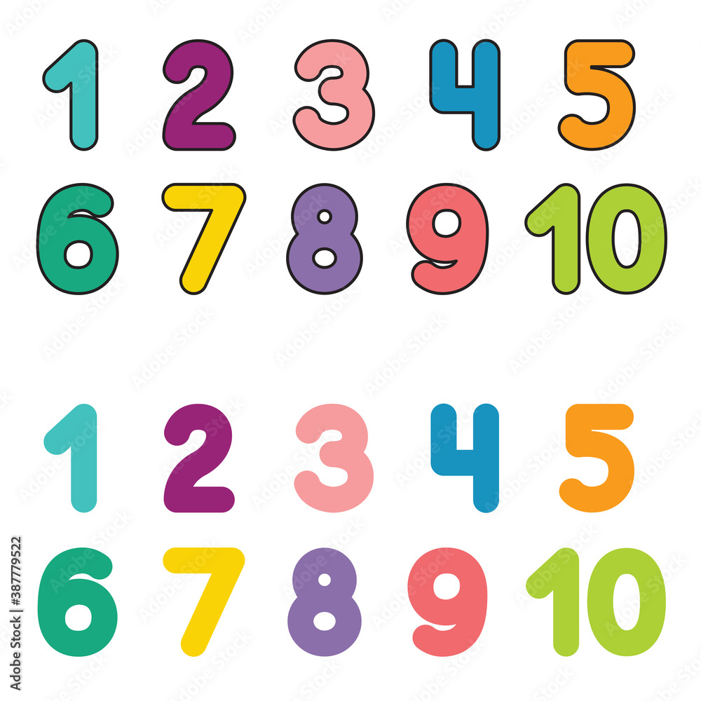 Funny children font with color numbers. Colorful vector illustration isolated on white background. 