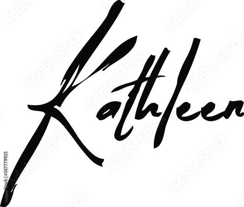 Kathleen-Female Name Modern Brush Calligraphy Cursive Text on White Background photo