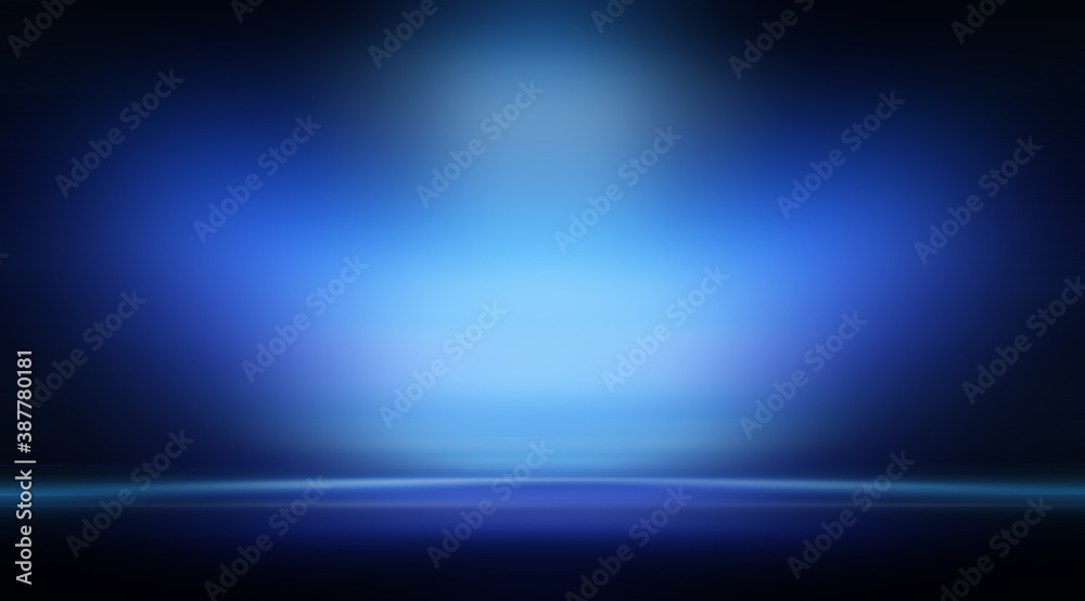 Fototapeta premium Modern minimalistic, futuristic studio background. Dark background with lines and spotlights, neon light, night view. Abstract blue background. Empty stage.