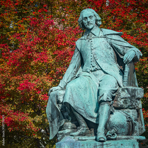 Statue of great scientist Otto von Guericke in red and golden Au photo