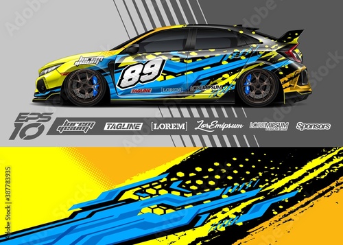 Car decal wrap design vector. Graphic abstract stripe racing background kit designs for vehicle  race car  rally  adventure and livery 