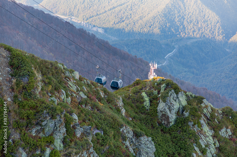 Autumn mountain landscape in the resort of Rosa Khutor in Russia