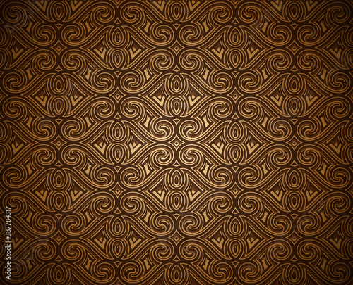 Vintage ornamental background with swirly gold pattern, vector geometric pattern in medieval style