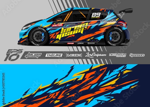 Car decal wrap design vector. Graphic abstract stripe racing background kit designs for vehicle  race car  rally  adventure and livery 