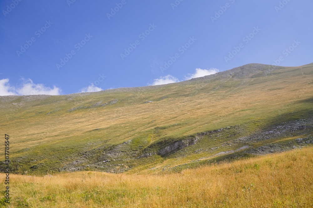 View of the mountain meadows in the Sibillini Mountains National Park (Marche, Italy, Europe)