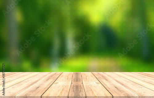 Wooden Table Green Background