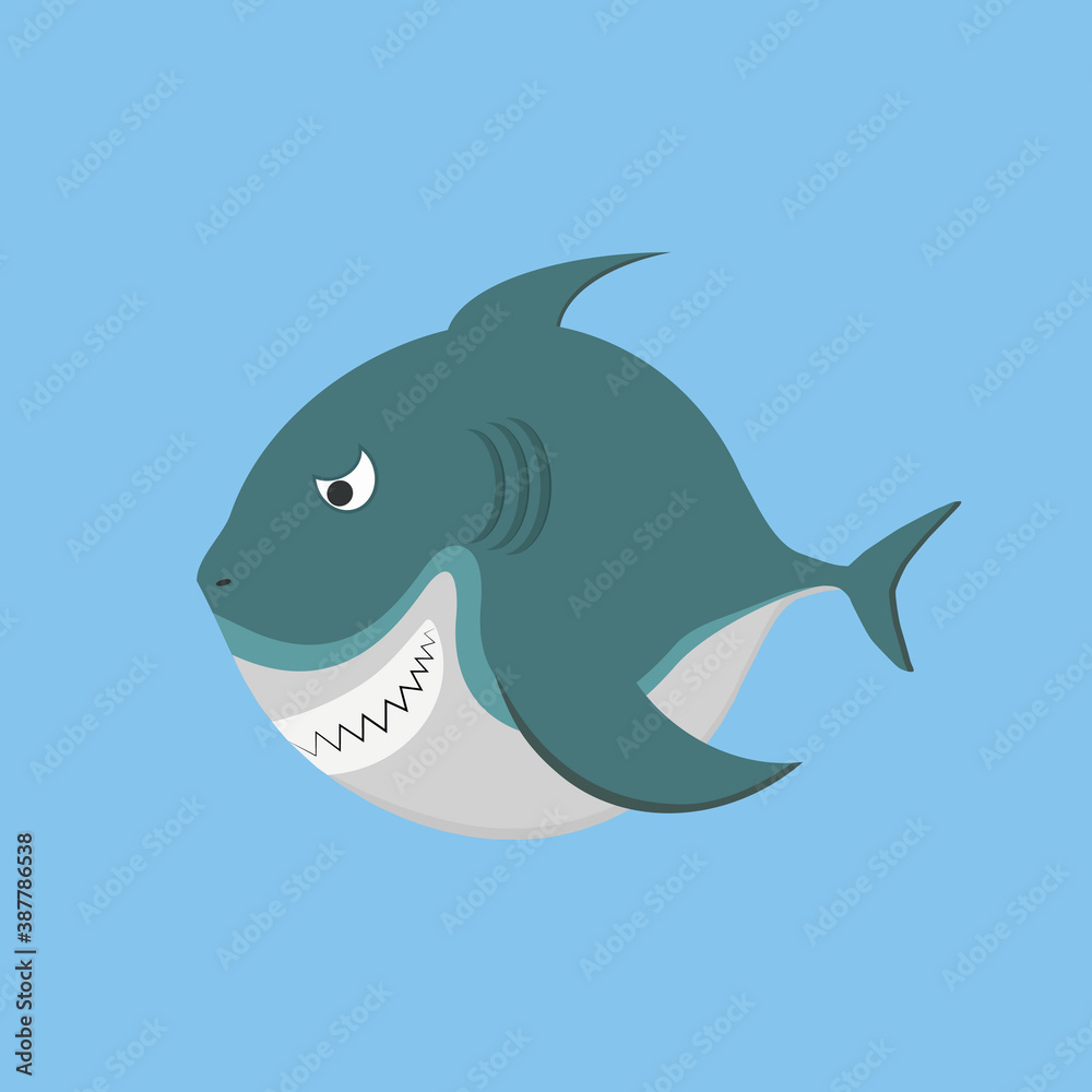 Naklejka premium Cartoon shark underwater, vector iilustration