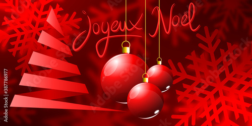 Joyeux Noël Sapin Origami Boules et Flocons Rouge