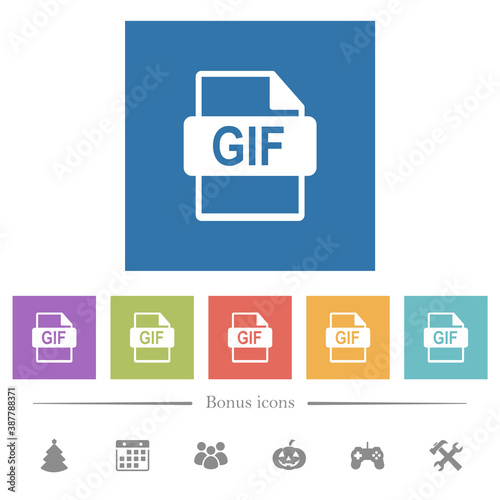 GIF file format flat white icons in square backgrounds