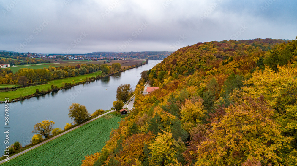 Drone flight over Bavarian autumn landscape