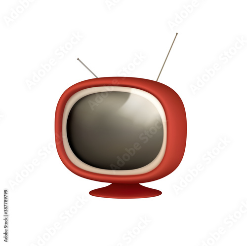 Retro old red TV video receiver. Realistic 3d object. TV vintage isolated on white background. vector illustration