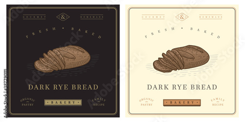 Dark rye bread retro vintage logo illustration