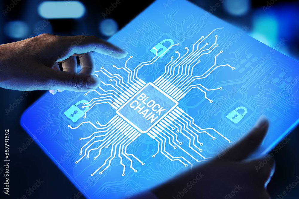 Blockchain technology concept on virtual screen. Cryptography and cryptocurrency. Blockchain technology concept on virtual screen. Cryptography and cryptocurrency.