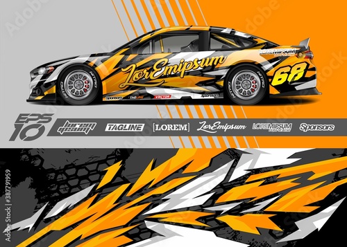 Car decal wrap design vector. Graphic abstract stripe racing background kit designs for vehicle, race car, rally, adventure and livery
