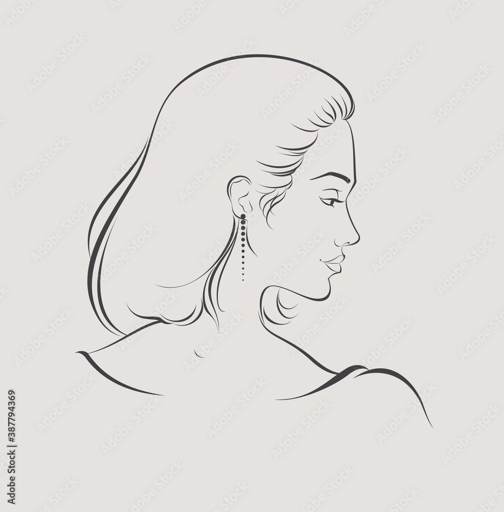 Portrait of a smiling young woman. Female face profile. Vector illustration. Portrait of a smiling young woman. Female face profile. Vector illustration.