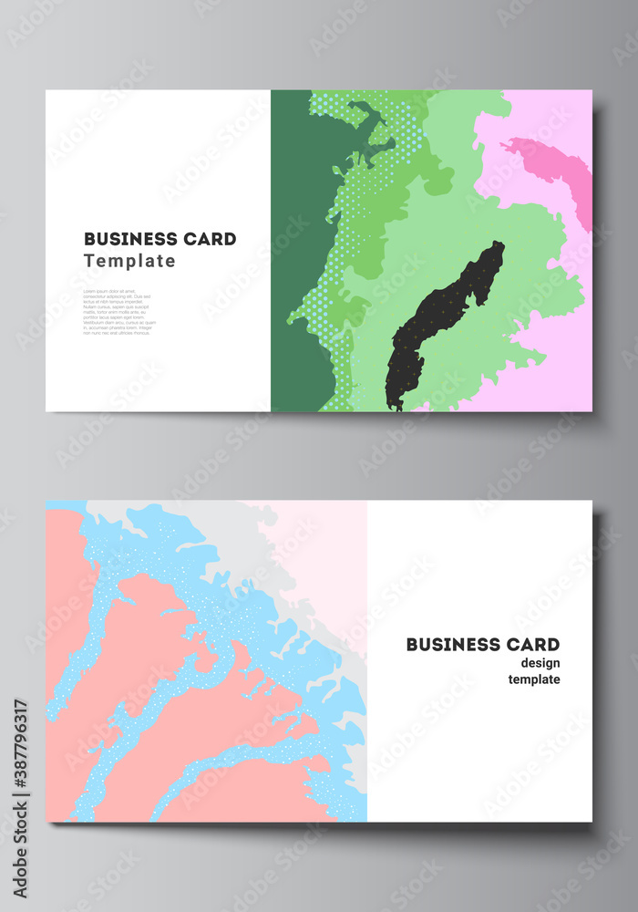 Fototapeta premium Vector layout of two creative business cards design templates, horizontal template vector design. Japanese pattern template. Landscape background decoration in Asian style.