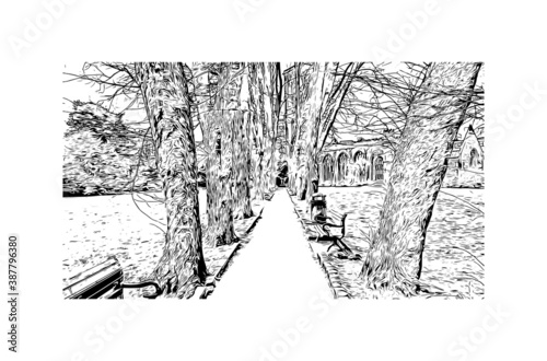 Building view with landmark of Bristol is a city straddling the River Avon in the southwest of England. Hand drawn sketch illustration in vector.