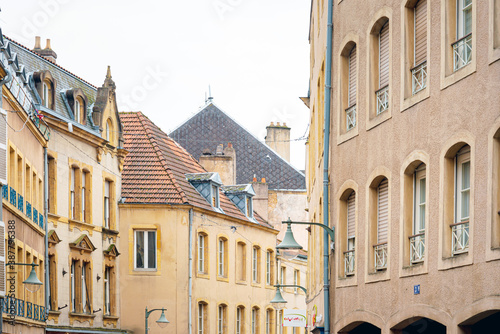 Metz, FRANCE - April 1, 2018: Antique building view in Old Town Metz, France