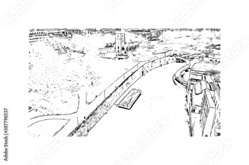 Building view with landmark of Bristol is a city straddling the River Avon in the southwest of England. Hand drawn sketch illustration in vector.