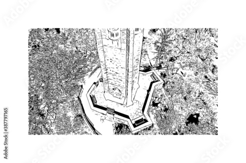 Building view with landmark of Bristol is a city straddling the River Avon in the southwest of England. Hand drawn sketch illustration in vector.