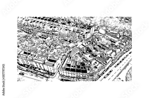 Building view with landmark of Bristol is a city straddling the River Avon in the southwest of England. Hand drawn sketch illustration in vector.