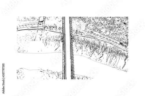Building view with landmark of Bristol is a city straddling the River Avon in the southwest of England. Hand drawn sketch illustration in vector.