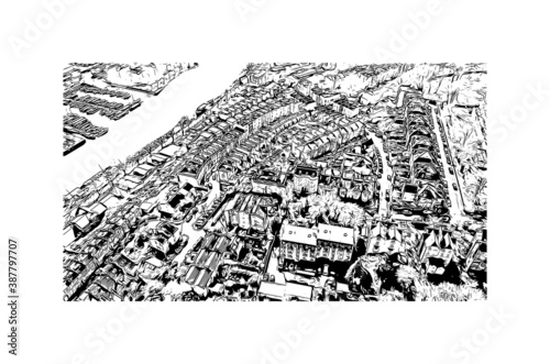 Building view with landmark of Bristol is a city straddling the River Avon in the southwest of England. Hand drawn sketch illustration in vector.