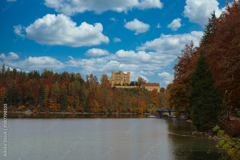 Hohenschwangau castle surrounded by a beautiful autumn landscape