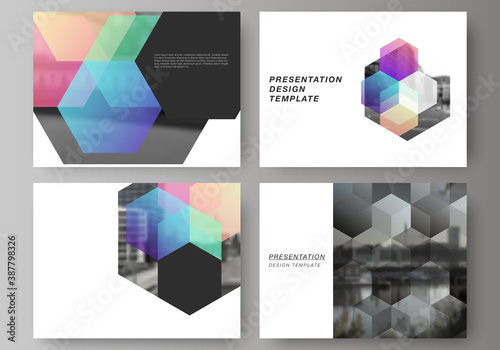Vector layout of the presentation slides design business templates, multipurpose template with colorful hexagons, geometric shapes, tech background for presentation brochure, brochure cover, report.