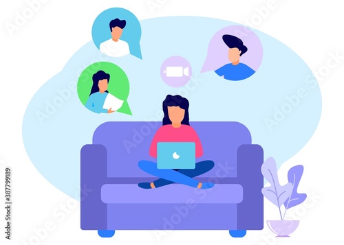 Illustration vector graphic cartoon character of online meeting