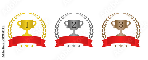 トロフィーのランキング素材（数字あり/光沢あり）