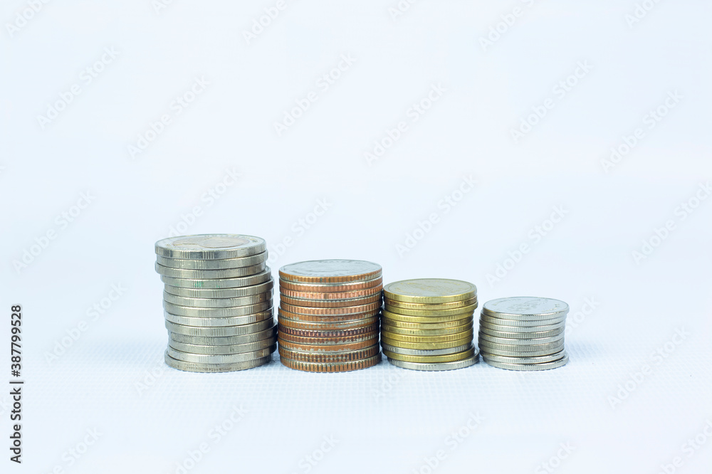Coin stacks isolated on a white background with clipping path Coin stacks isolated on a white background with clipping path