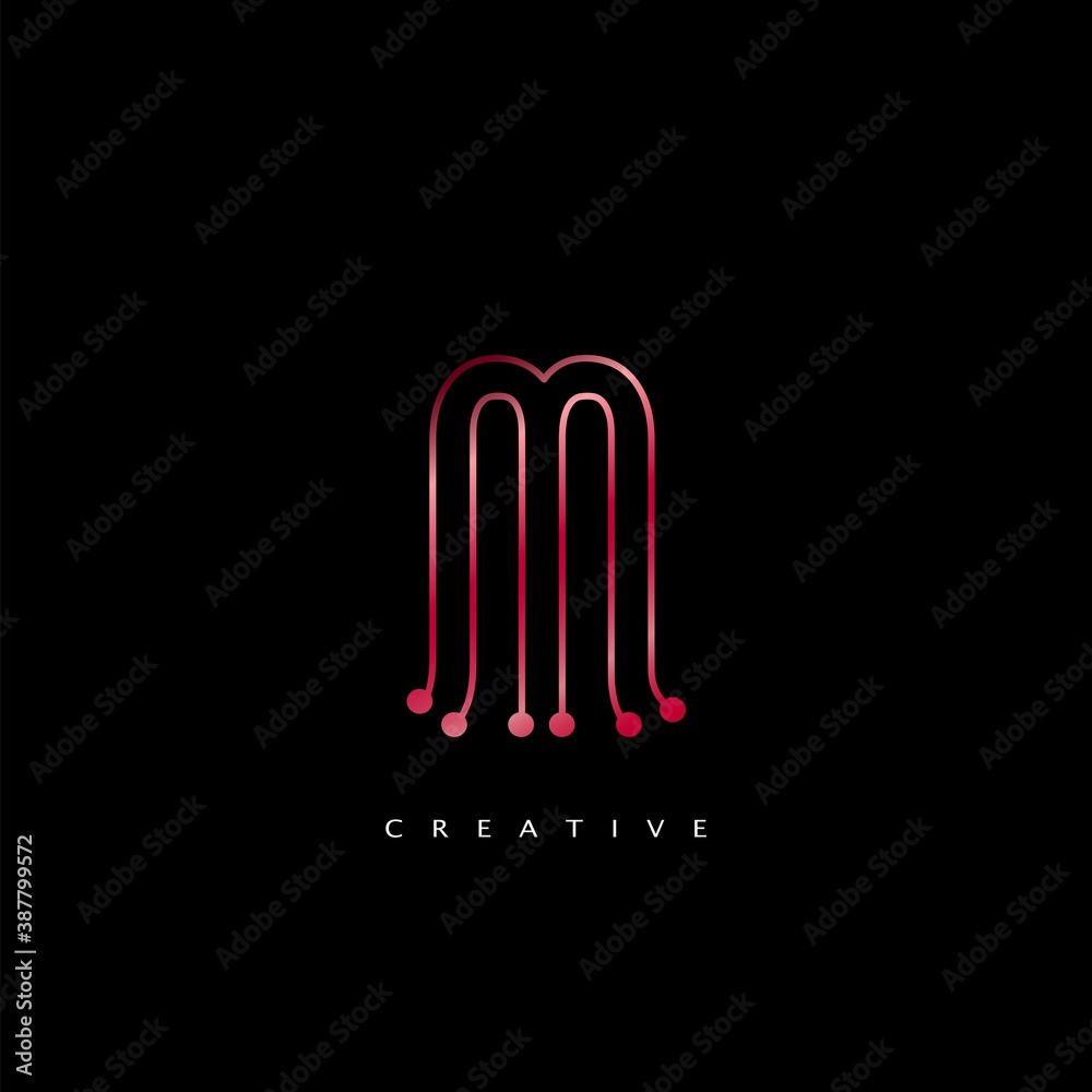 Initial Letter M line Logo Icon Abstract Techno Vector Design