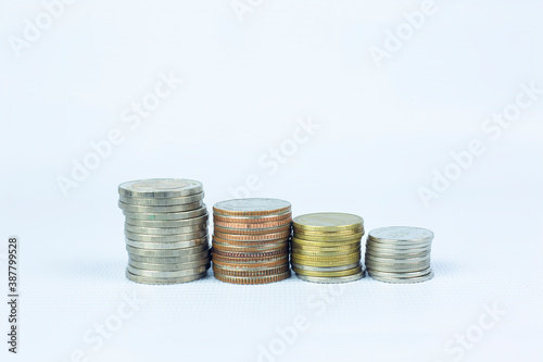 Coin stacks isolated on a white background with clipping path