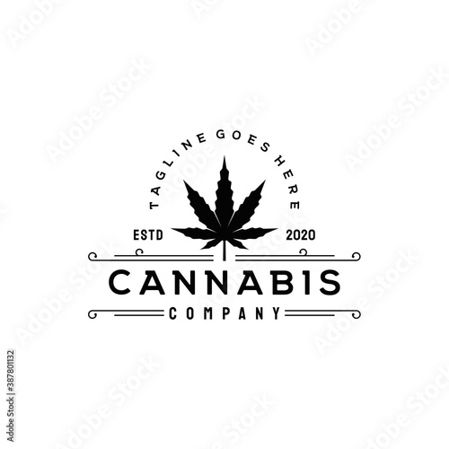 Vintage retro hipster cannabis logo design