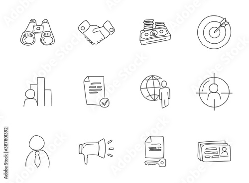 job search hand drawn linear vector icons isolated on white background. job search doodle icon set for web and ui design, mobile apps and print products