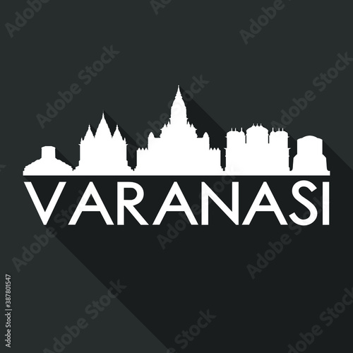 Varanasi India Flat Icon Skyline Silhouette Design City Vector Art Famous Buildings.