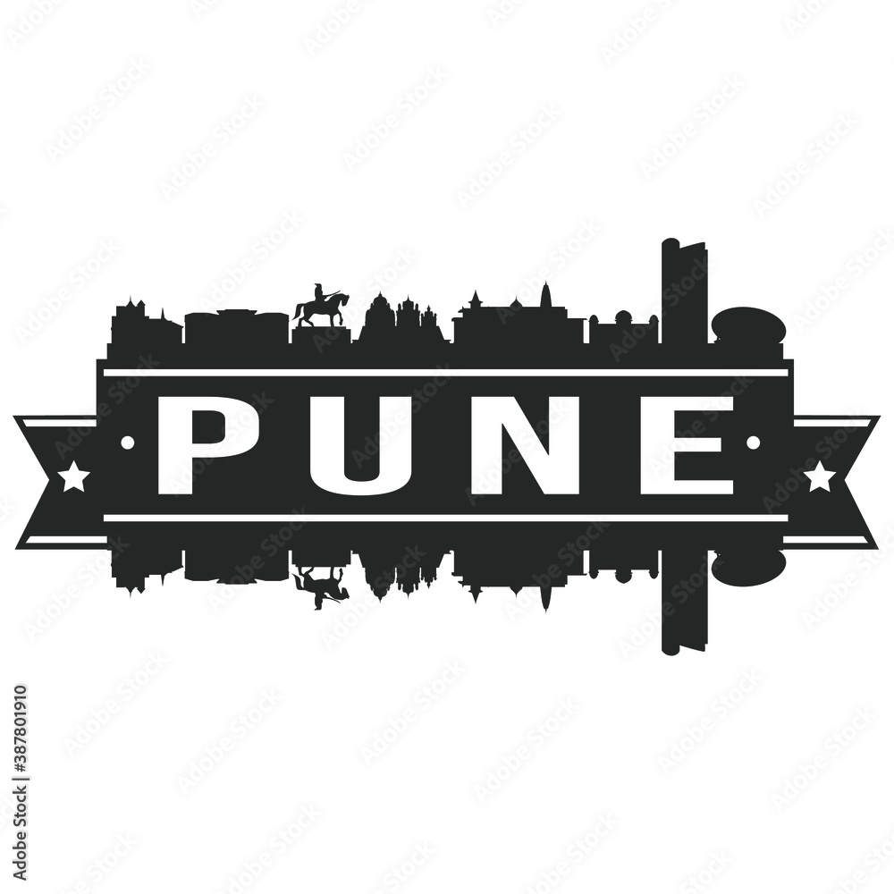 Pune India Skyline Silhouette City Vector Design Art Stencil.