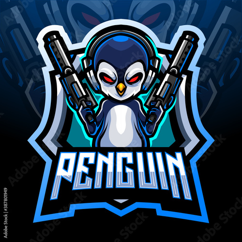 Penguin gunner mascot. esport logo design