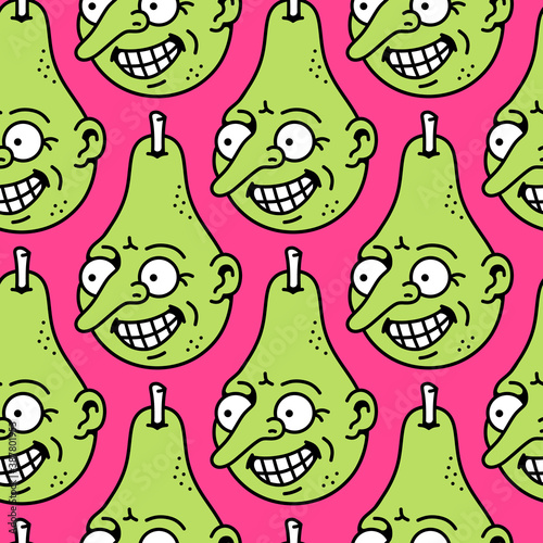 Seamless pattern of funny fruits, pears with faces (ID: 387801953)
