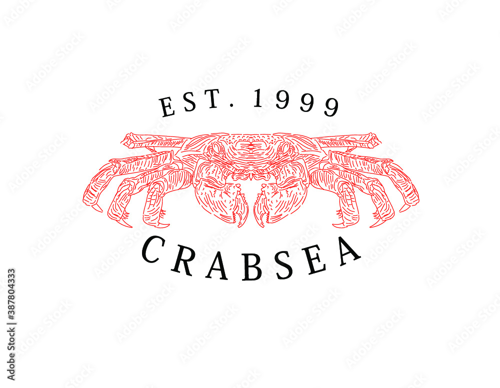 Fototapeta premium crab vintage hand drawn logo icon vector template