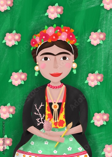 Fotografie Portrait of Frida Kahlo in a traditional dress