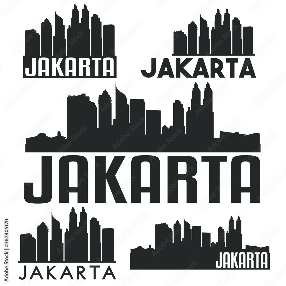 Jakarta Indonesia Flat Icon Skyline Vector Silhouette Design Set Logo.